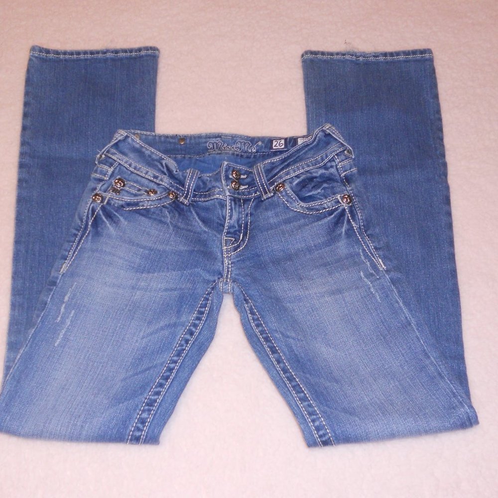 Miss Me 26 Boot Cut Jeans Low Rise Distressed